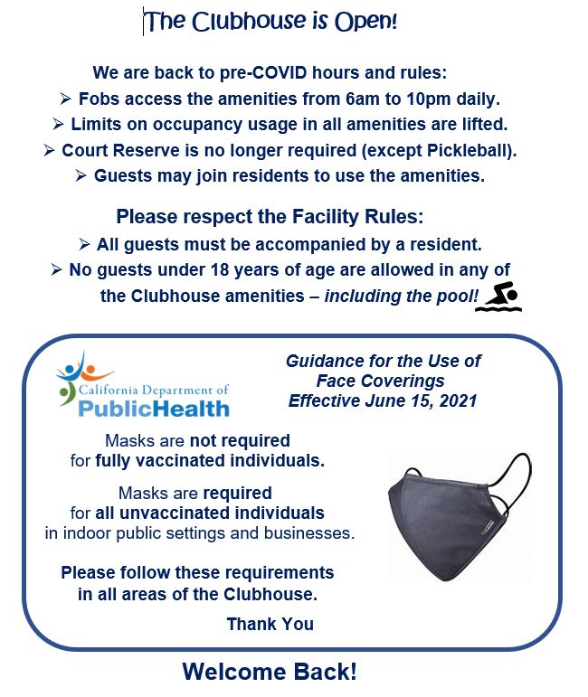 Clubhouse Reopening 6.21 Clubhouse Reopening 6.21