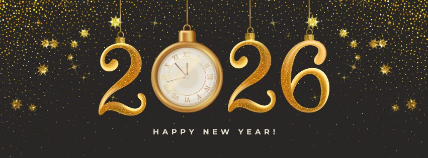 Gold Black Elegant Luxury Greeting Happy New Year Facebook Cover